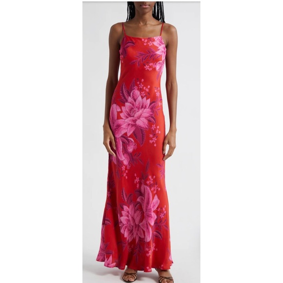 FARM Rio Dresses & Skirts - FARM Rio Anthropologie Summer Fruit Satin Maxi Slip Dress Floral Viscose Small
